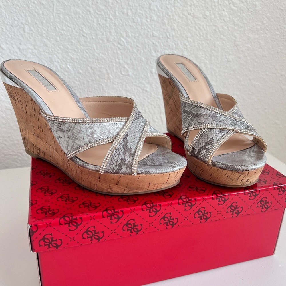 Guess Eleonora Platform Snake Skin Wedge Sandals